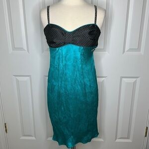 Galliano Vintage Silk Dress Turquoise Black Y2K Sz40